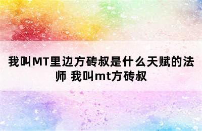 我叫MT里边方砖叔是什么天赋的法师 我叫mt方砖叔